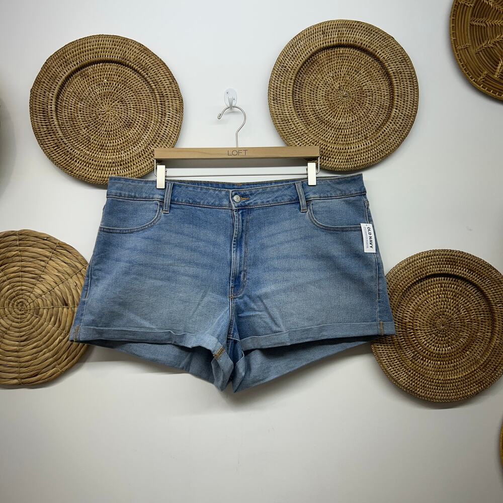 NEW Old Navy High Rise Wow Jean Shorts Plus Size 22 Blue Cuffed Denim High Waist
